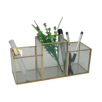 Factory direct sales compartment multi-grid glass storage bucket brass frame glass box