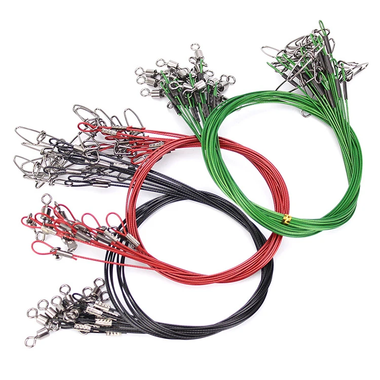 10pcs 50cm 150LB Fishing Steel Wire Leader Trace Spinner Swivel Connector Line 