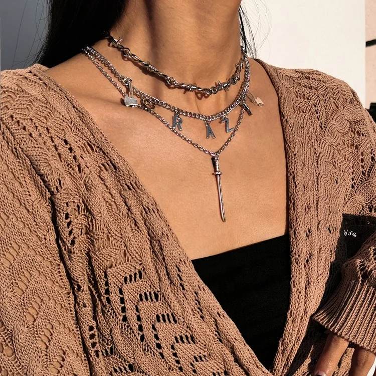 Sword Necklace,Silver Letter Necklace 