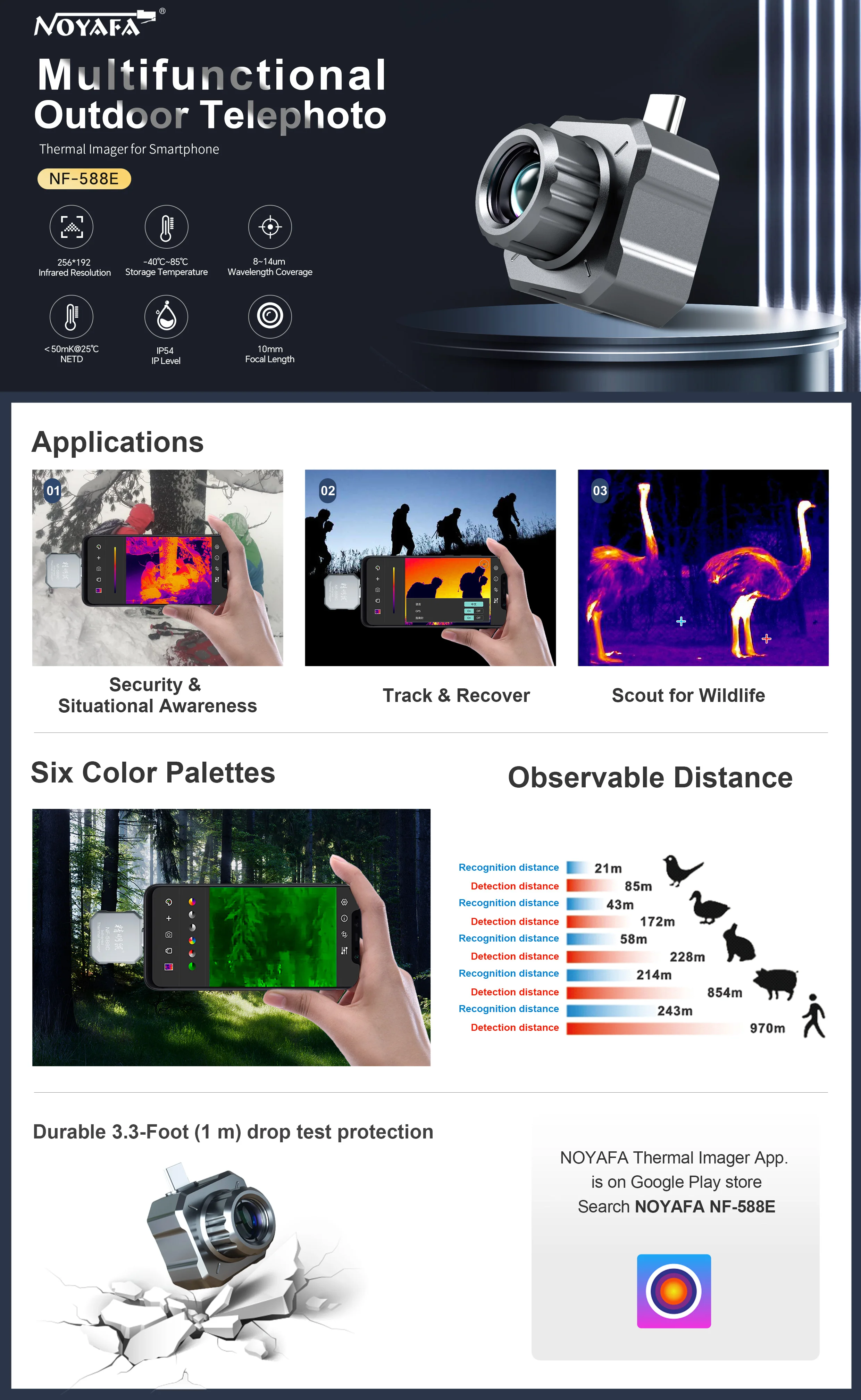 Nf588e Ir 256 * 192 Mini Telephoto Infrared Camera Night Vision For