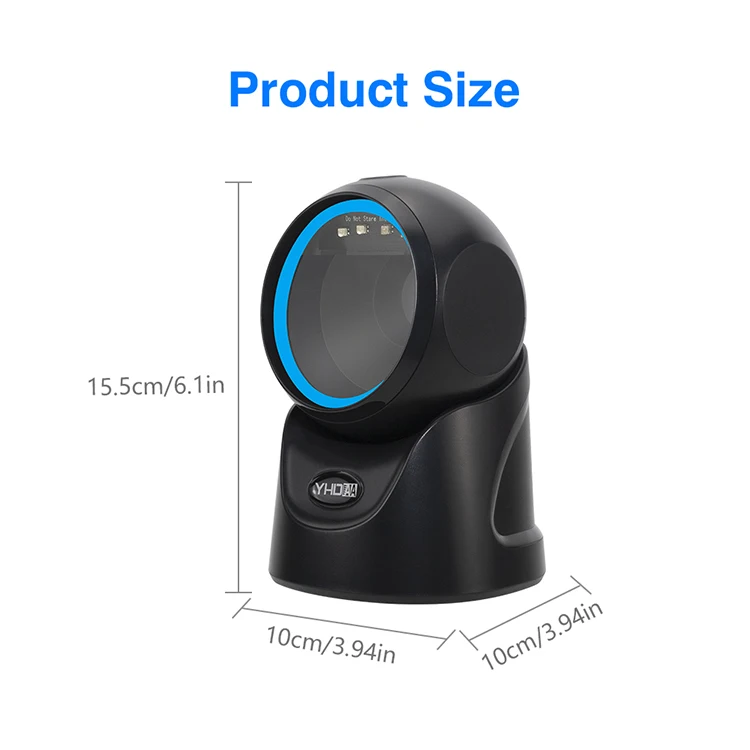 High Speed 360 Degree Auto Sense Scanning Barcode Reader USB 2D CMOS Qr Code Desktop Barcode Scanner for Supermarket