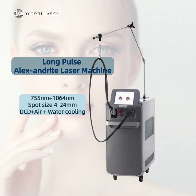 Alex-andrite Long Pulse Nd Yag 755nm 1064nm Painless Laser Hair Removal Air+Water+TEC Cooling OEM 4000W Custom New Fiber CE