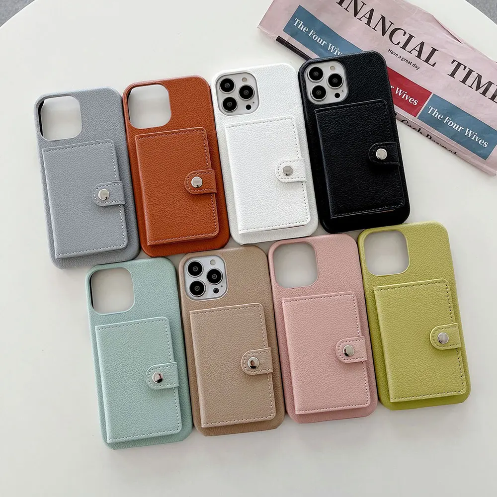 Leather Phone Case For Iphone 15 14 13 12 11 7 Xr Xs Max Pro Plus Pure Colour Card Holder Wallet Mobile Luxury Sjk468 Laudtec details