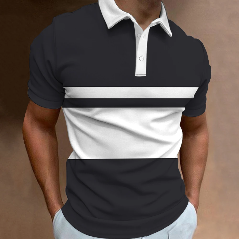 New Men's Polo Shirt Stripe Print Simplemale Clothing Summer Casual ...