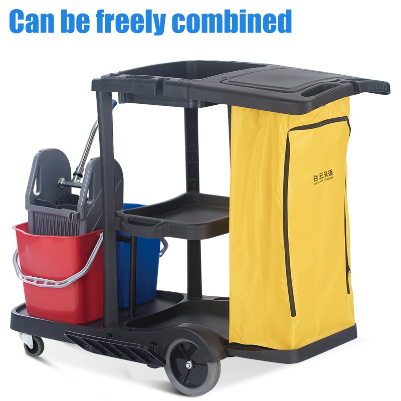 Больничная тележка с ведром для швабры пластиковая большого объема уборки многофункциональная
