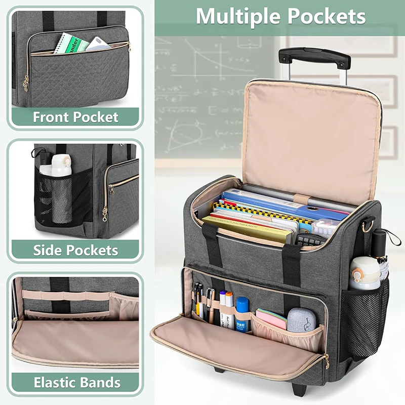 Rolling Teacher Bag With Laptop Compartment And Detachable Dolly