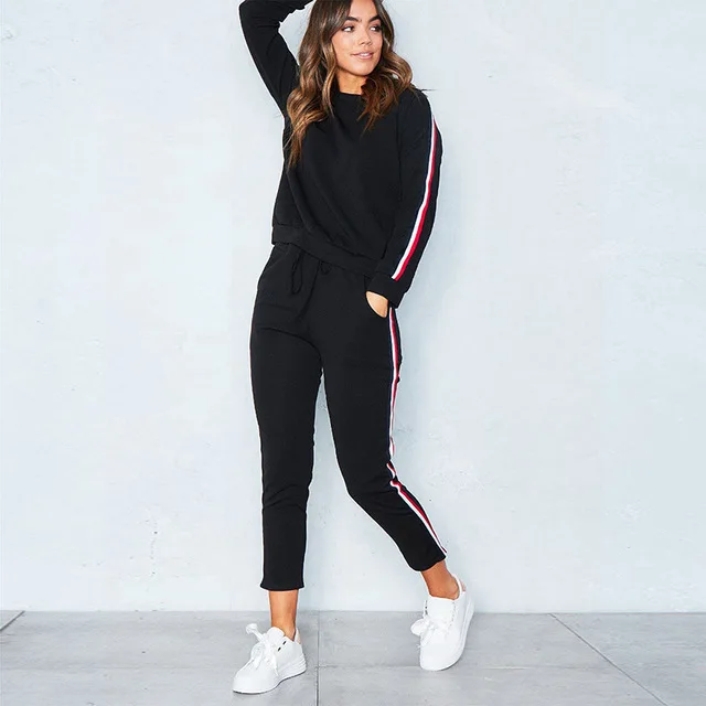 Fashion Female Side Striped Crew Neck 