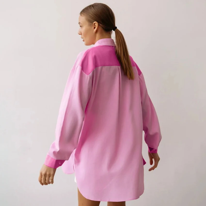 Ootn Summer 2023 Ladies Loose Women Turn Down Collar Splicing Oversize