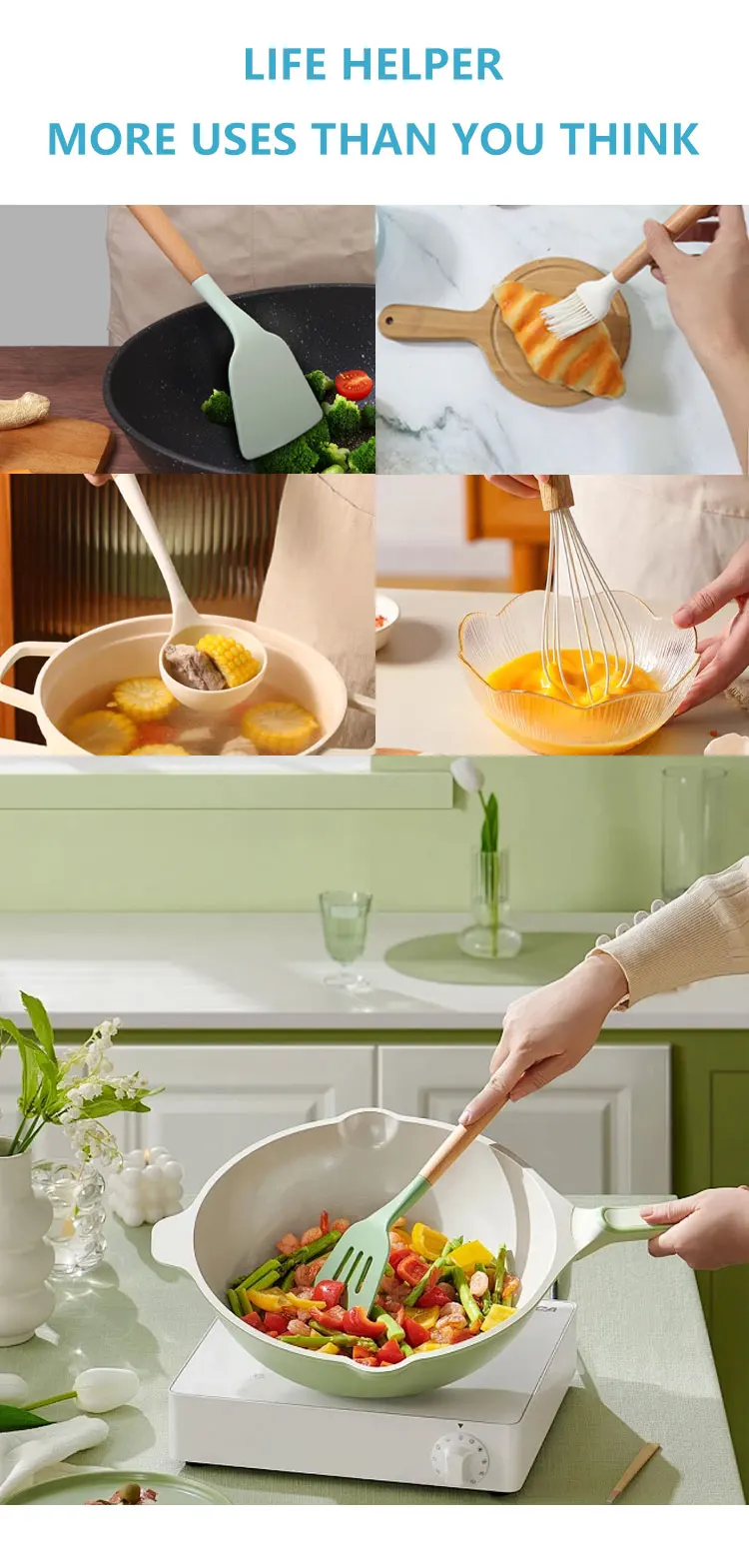 Wholesale 12 Pcs Food Grade Silicone Cookware Set Kitchen Utensils with Storage Bucket for Cooking Tool Sets details