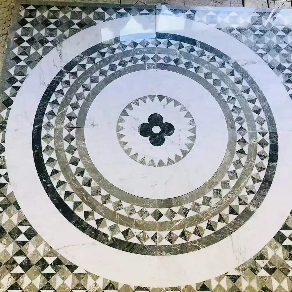 GOLDTOP Luxurious Customized Flower Design Waterproof Waterjet Marble Tiles Modern Style Polished Surface Indoor Outdoor Use