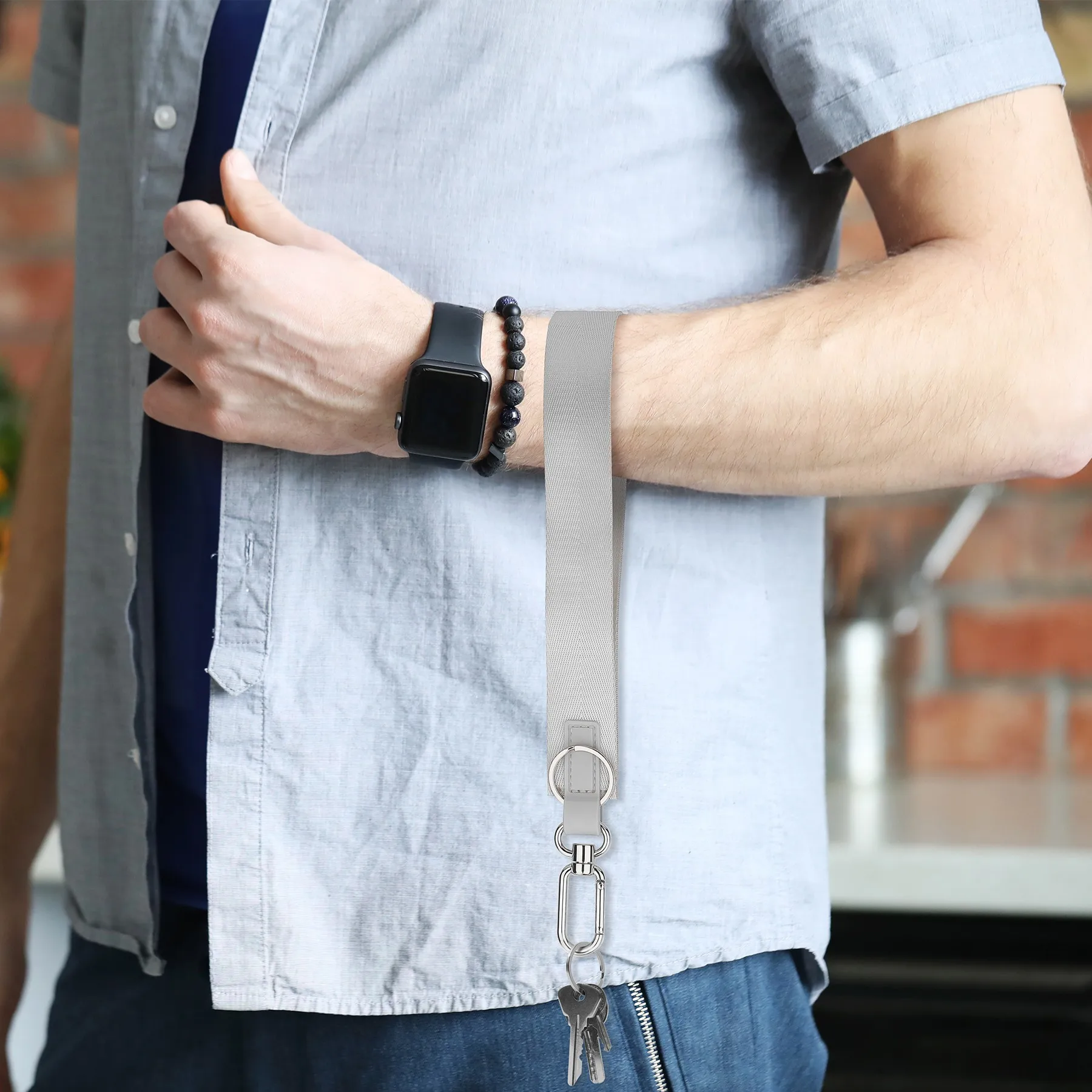 Logo Printed Wristlet Keychain With Key Holder