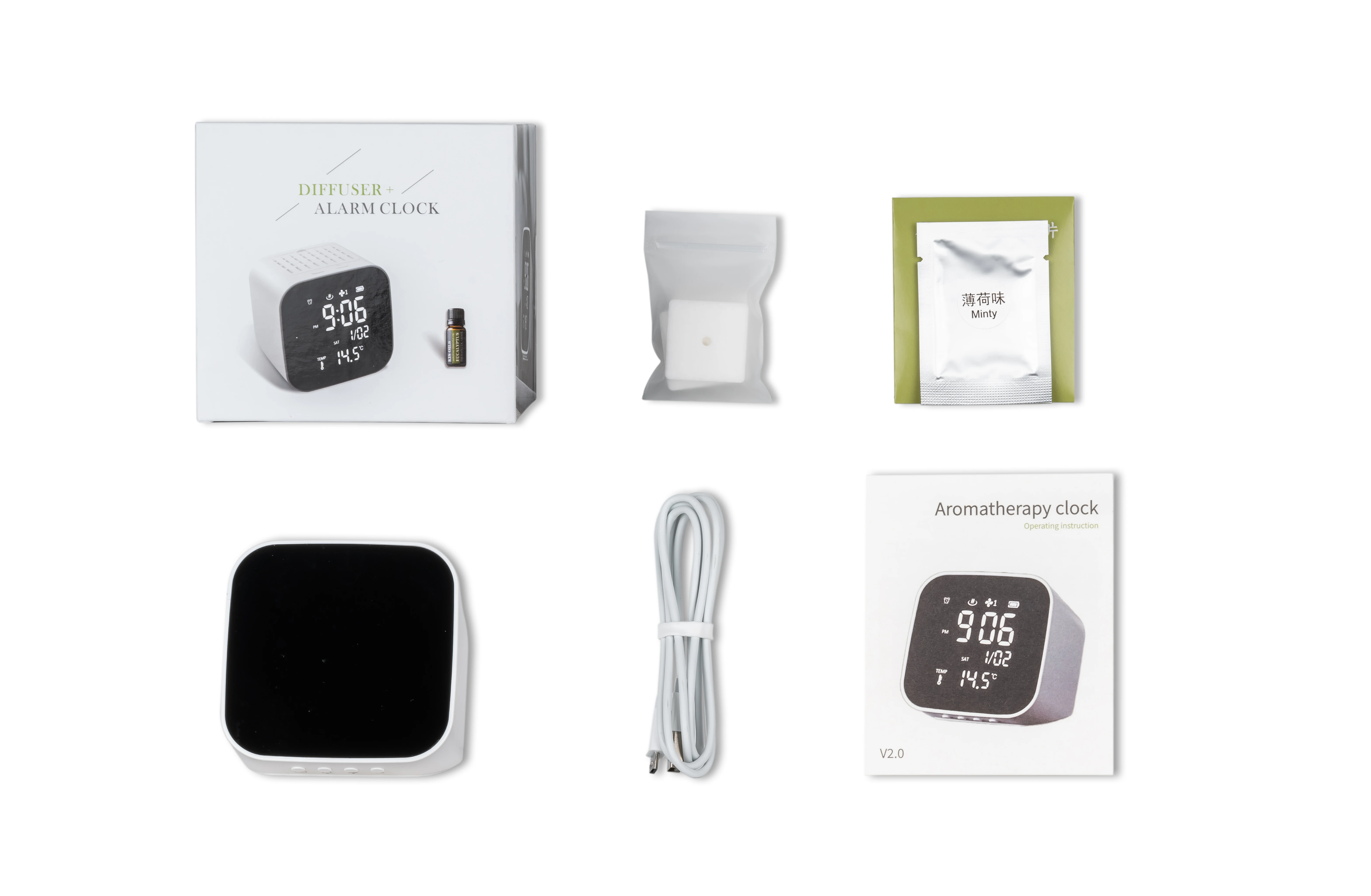 Mini Smart Car Clock Digital Display Table Alarm Clock Essential Oil Diffuser Wake up Light Alarm Clock