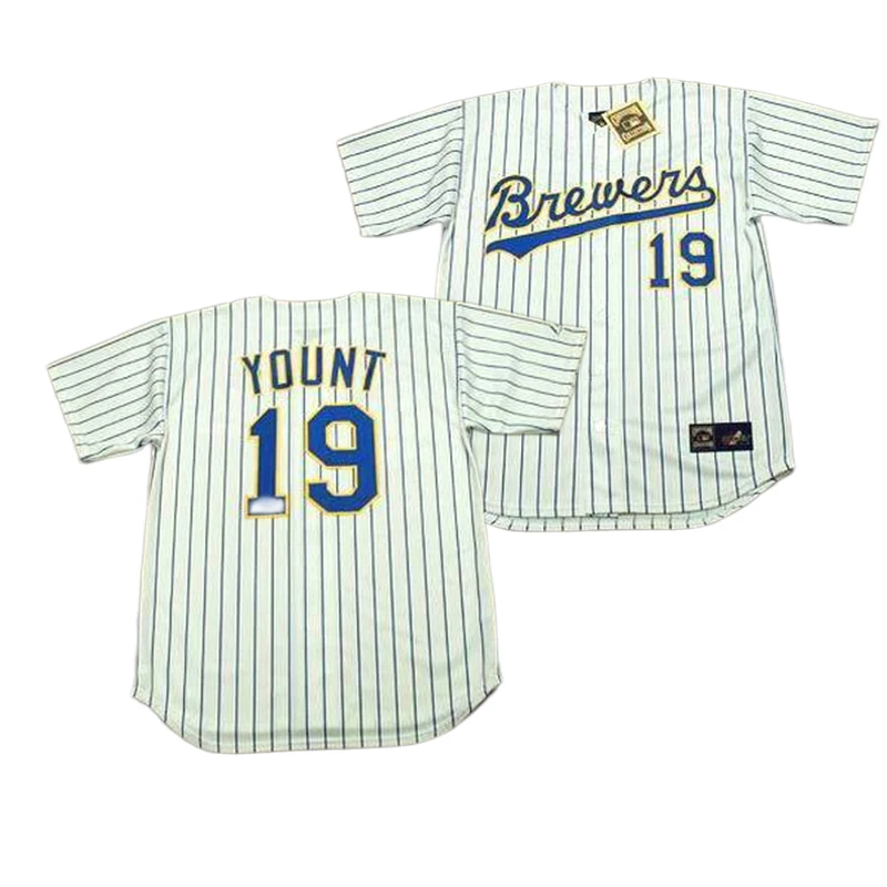 Wholesale Men's Milwaukee Brewers 19 Robin Yount 20 Gus Bell 24 Ben Oglivie  28 Prince Fielder Throwback Baseball Jersey Stitched S-5xl From  m.