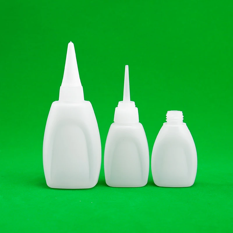 50g Super Glue Bottle White HDPE Plastic Dropper for Oily Liquid PET Body with Logo Printing for Chemical Packaging