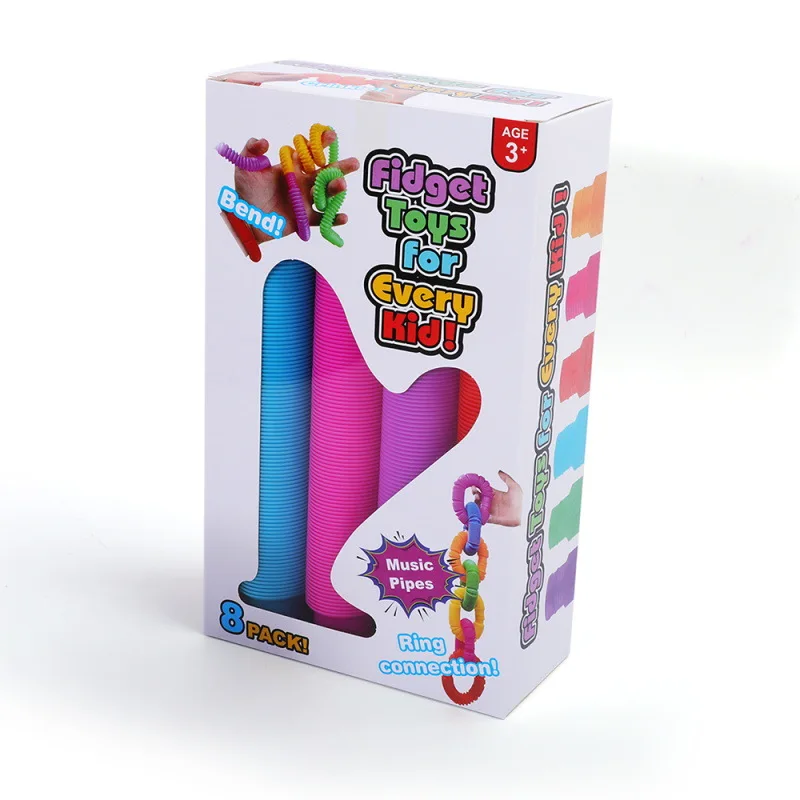 8 Pack Colorful  Plastic Sound Expendable Stretched  Squeeze Top Joint Tube Fidget Sensory Toys Pop Tube Set