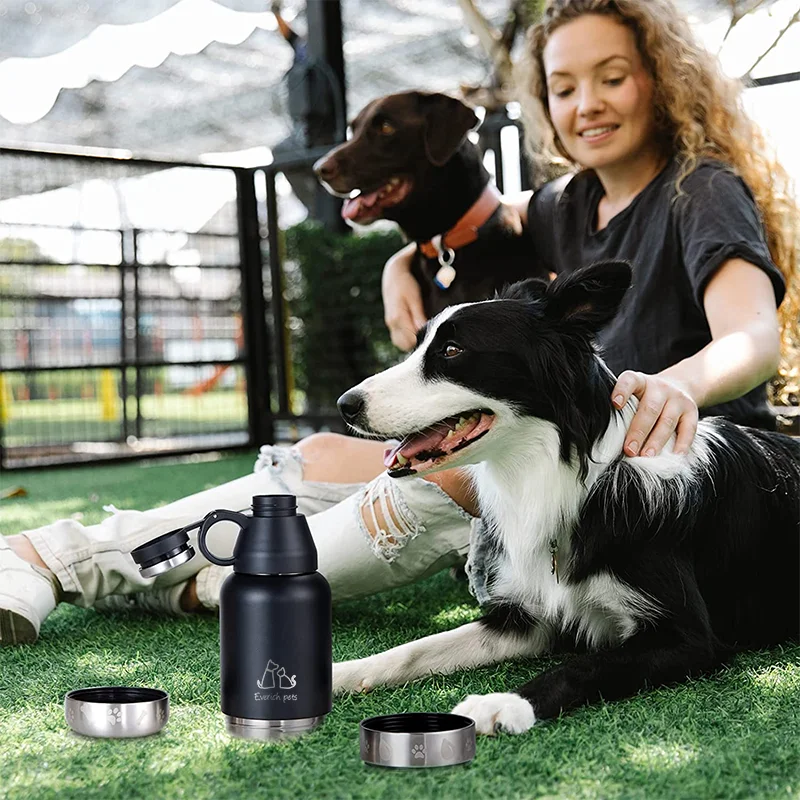 New 32oz 64oz Portable Dog Water Bottle W/ Dog Bowls,Stainless Steel