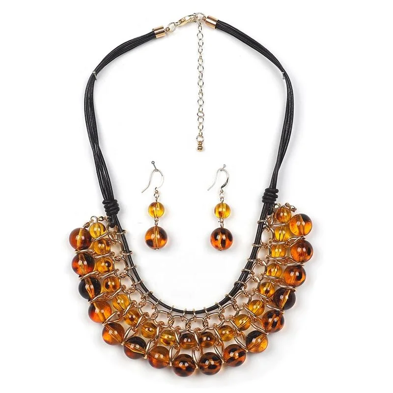 Amber crystals necklace and earrings set