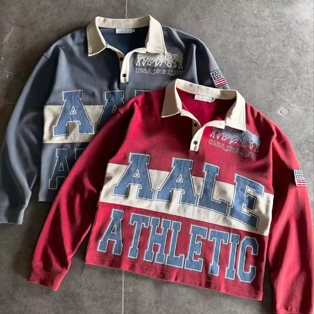 Custom Streetwear Oversized Rugby Jersey Shirts Cropped Fit Boxy Screen Printing Embroidery Man Knitted Cotton Polo Long Sleeve gallery 8