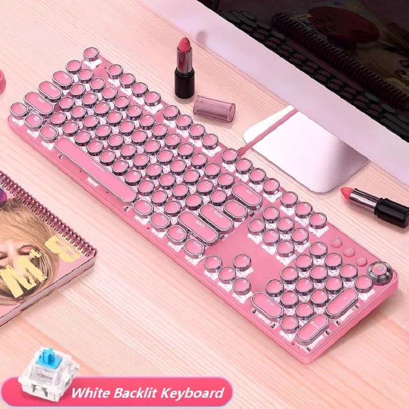 パンクかわいいピンクのキーボードマウスコンボ104キー有線