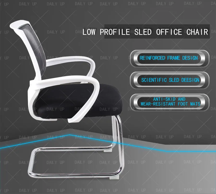 Sled Mesh Office Chair With Chromed Metal Legs Breathable And Ergonomic Computer Chair With Armrests For Meeting And Conference