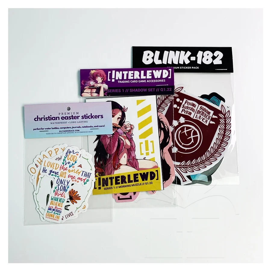 Uv Resist Waterproof Self-Adhesive Vinyl Die Cut Stickers Custom Logo Printed Sticker Pack with Header Card OPP Bag Packed