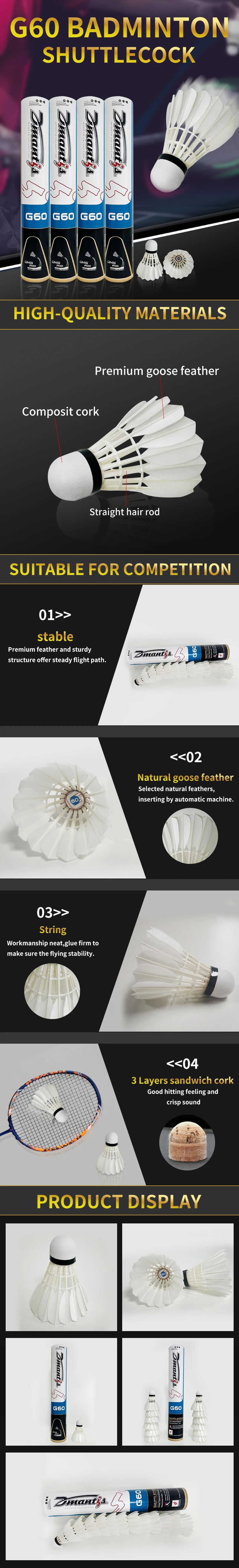 Wholesale factory Outdoor Sport Traditional Brand China factory 2nd Natural White Goose Feather Badminton Shuttlecock supplier