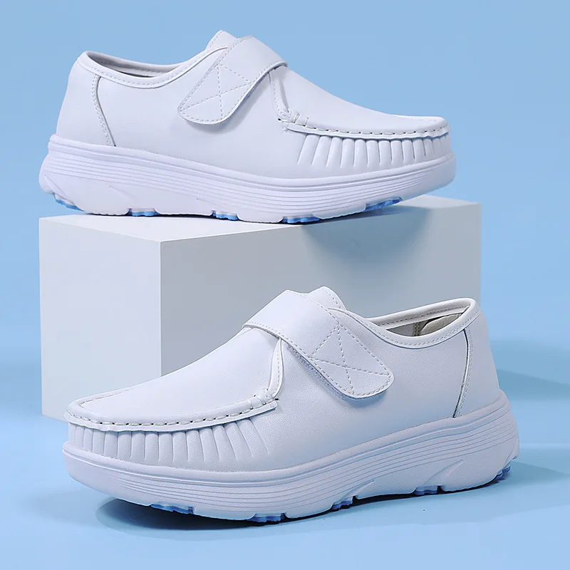 Comfortable Genuine Leather Nurse Shoes with Soft Soles and Breathable Velcro Fastening for Hospital&Home&Private Clinic