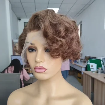 Amara Top Quality 12A 13X4 Transparent Lace Front Short Human Hair Wigs Pixie Cut Curly Brazilian 100% Virgin Human Hair Wigs