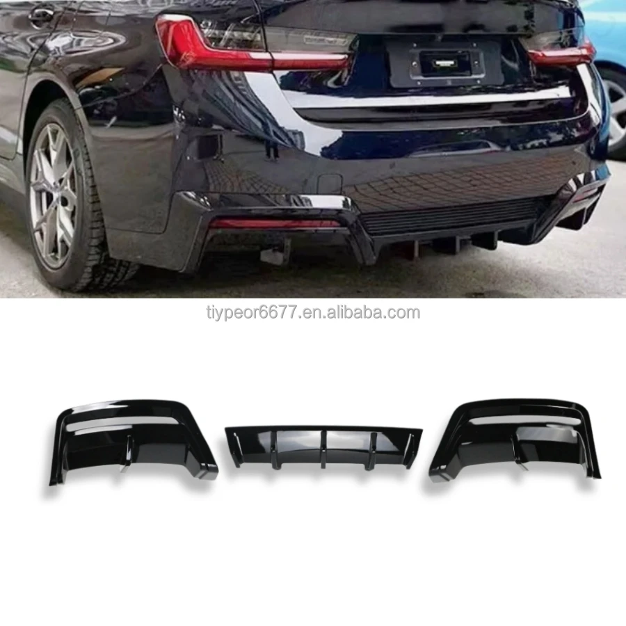 product tiypeor rear lower diffuser splitter glossy black rear bumper lip with brake light for bmw i3 2022 2023 3pcs-3