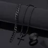3-Black cross necklace+bracelet+ring