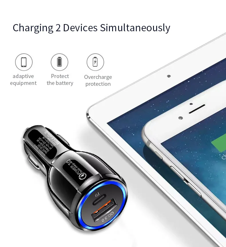 60W USB Car Charger Fast Charging for Iphone Samsung
