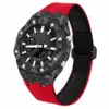 Boîtier de montre en fibre de carbone forgée + bracelet en nylon rouge