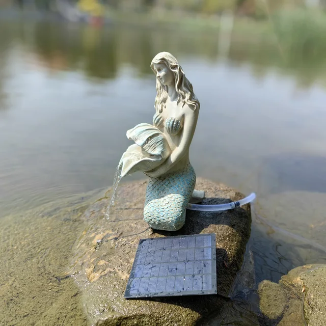 Garden Mermaid Princess Statue waterfall fountain Outdoor Garden Sculpture Decorative Statue Crafts Solar Water Fountain