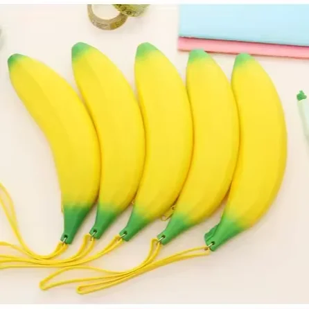 Novel Kawaii Cute 3D Small Silicone Silicon Banana-Shaped Pencil Case Pouch Custom Kid School Bag Girls Stationery