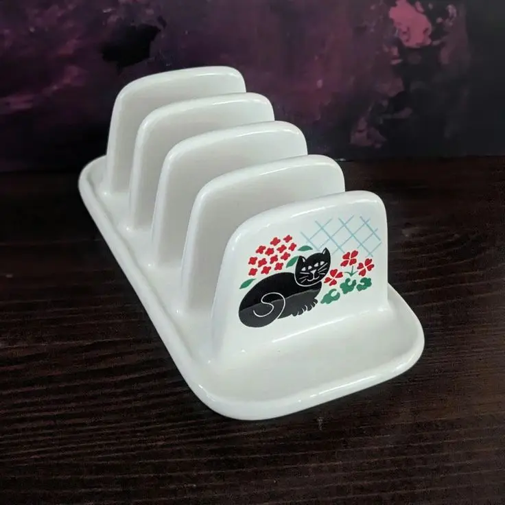 White Ceramic Classic Toast Holder Bread Taco Rack Microwave Dishwasher Oven Safe Standing Food Non-Folding