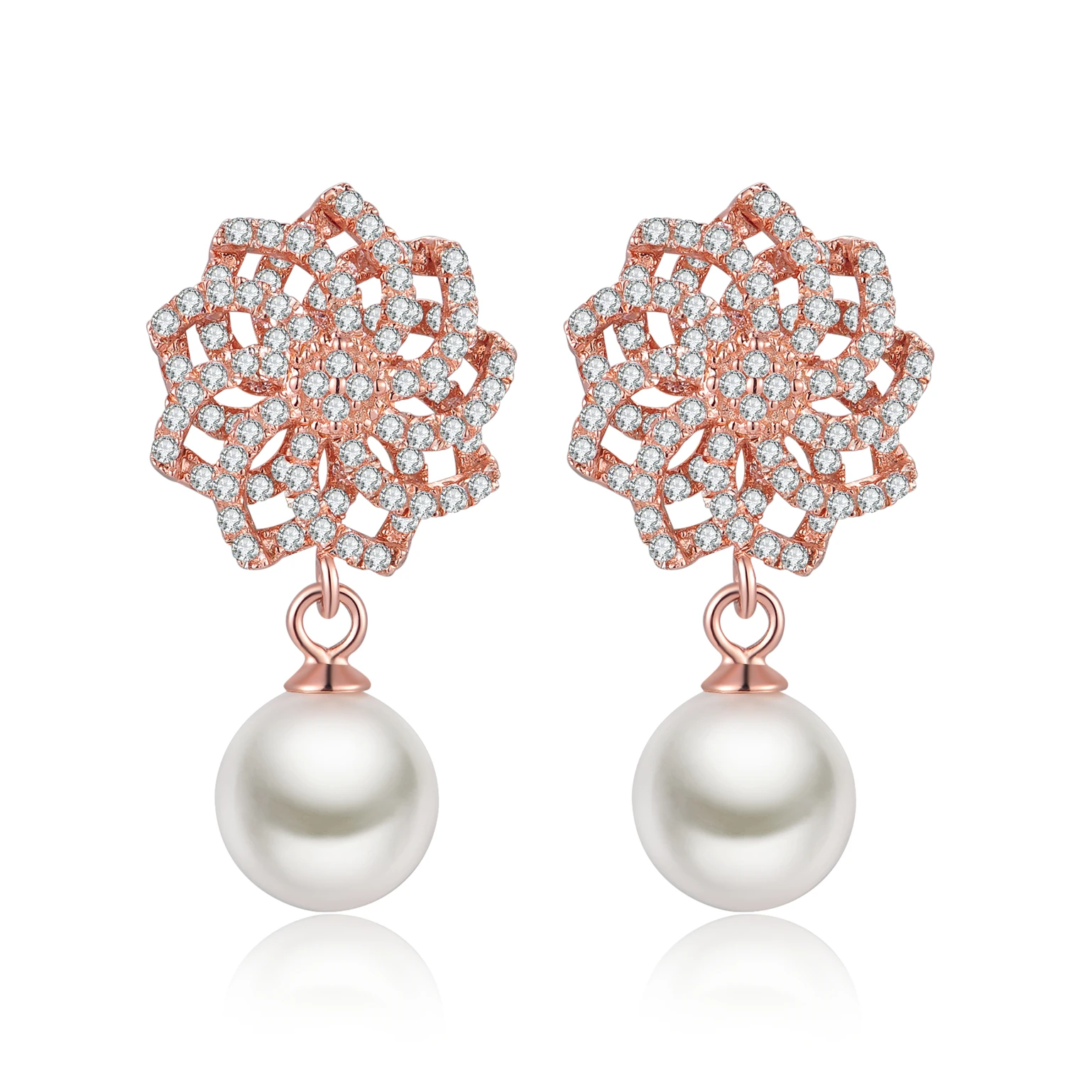 Hot selling Jewelry 925 Silver Rose Gold Plated Sweet Cute Flower White Pearl Earring Jewelry(图3)
