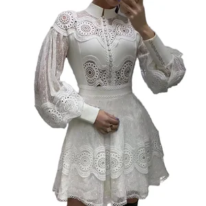 Elegant Women's Summer Dresses Casual Gown Translucent Lace Cloth Formal Style Midi Length Natural Waistline Belt Embroidery