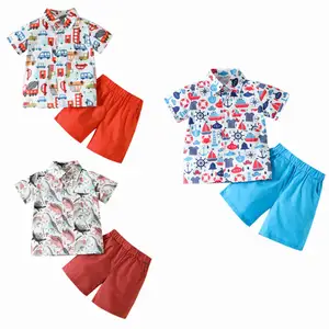 Customize Summer Casual Suit Boy Cartoon Printed Short Sleeve Shirt Shorts Set for 2-14 Years Boy Clothes