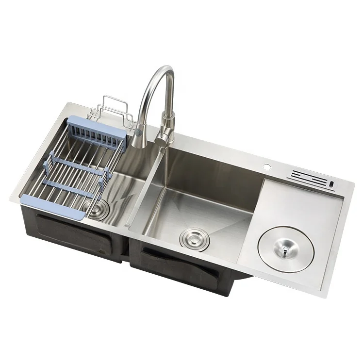 10045 Corner deep undermount stainless steel double kitchen sink with faucet