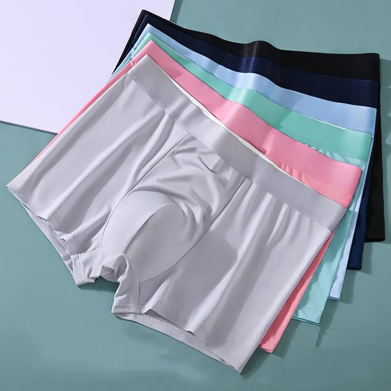 Underwear Boxers for Men Solid Color Beach Swimming Cool Silk Feeling Panties Summer Non-sensory Naked Feeling Seamless