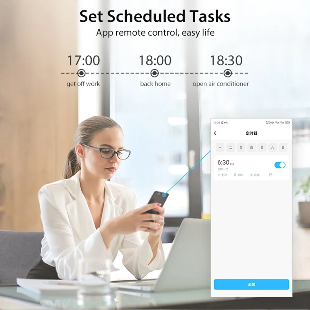 Tuya Smart Remote Control for AC Universal LCD Color Backlight Screen Thermostat with Temperature & Humidity Display