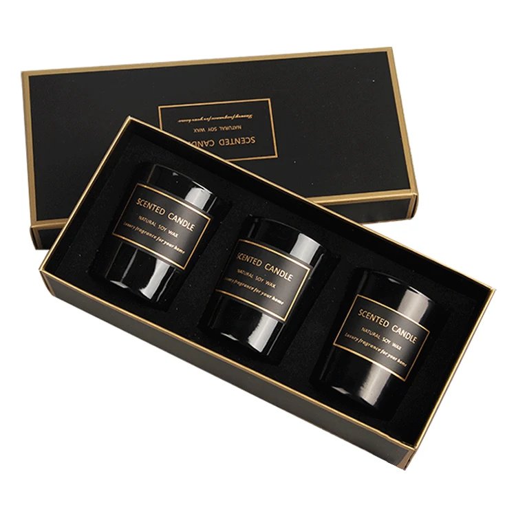 Luxury Custom Small Candle Boxes Packaging 3 Candle Jar with Lid and Gift Box Set with Insert