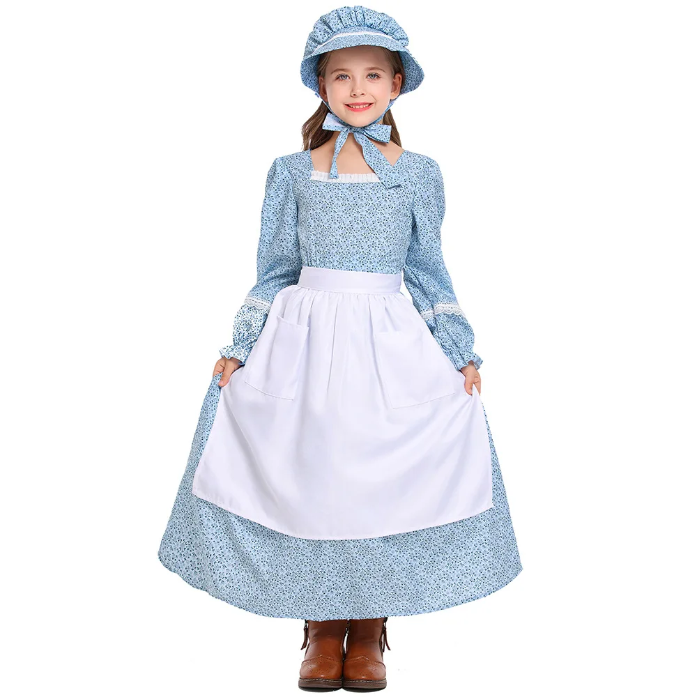 Blue Floral Colonial Girl Source Prairie Dress Pastoral Blue Floral Colonial Girl Source Prairie Dress Pastoral
