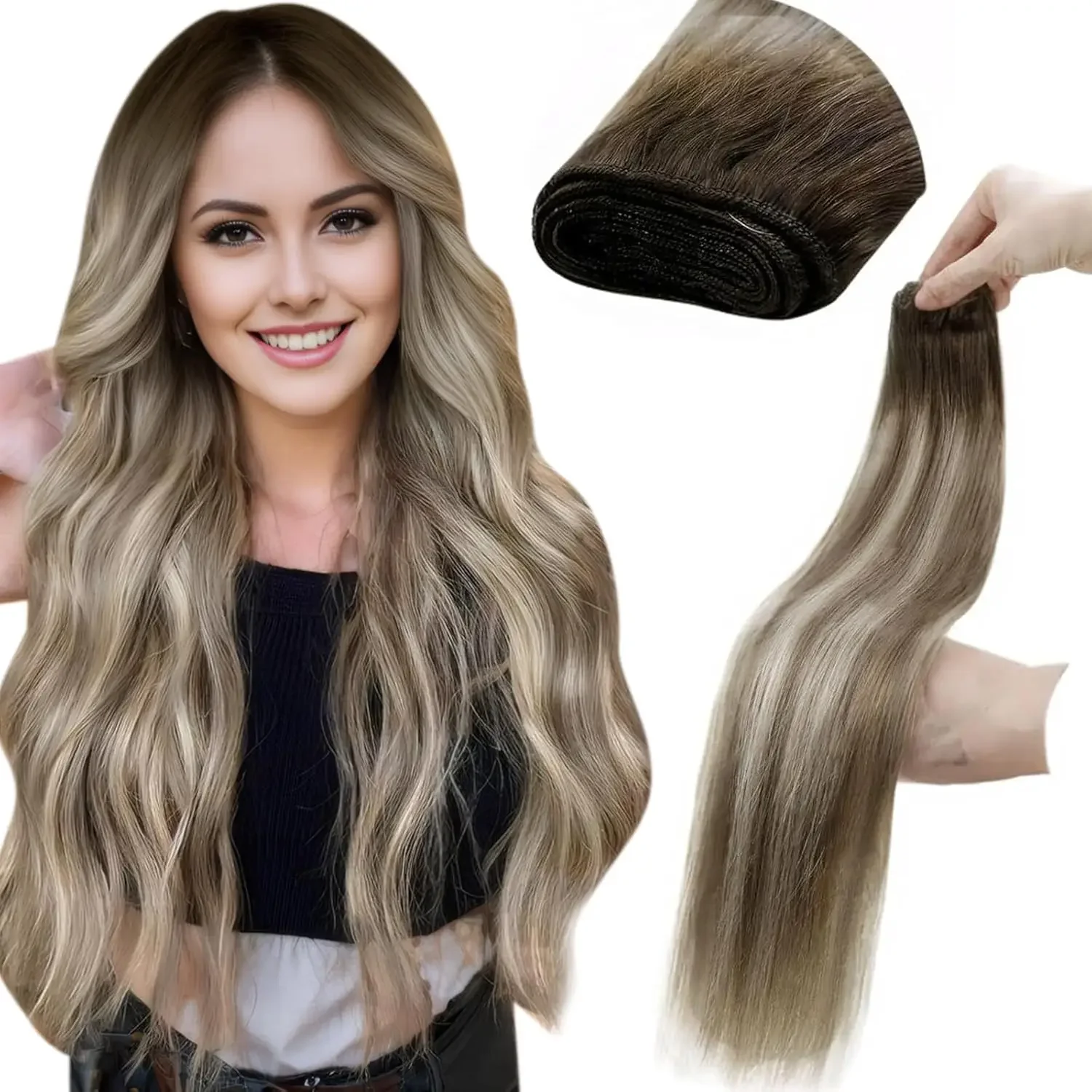 LaaVoo Human Hair Weft Sew in Hair Extensions Brazilian Hair 100G 14-24inch Bundle Weave Real Hair_voghion.com