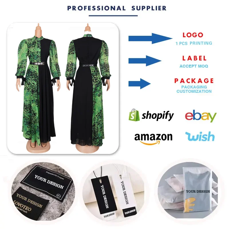 Latest Design African Chiffon Long Dress for Women Casual Contrast Color  Printed Plus Size for Church ODM Supply