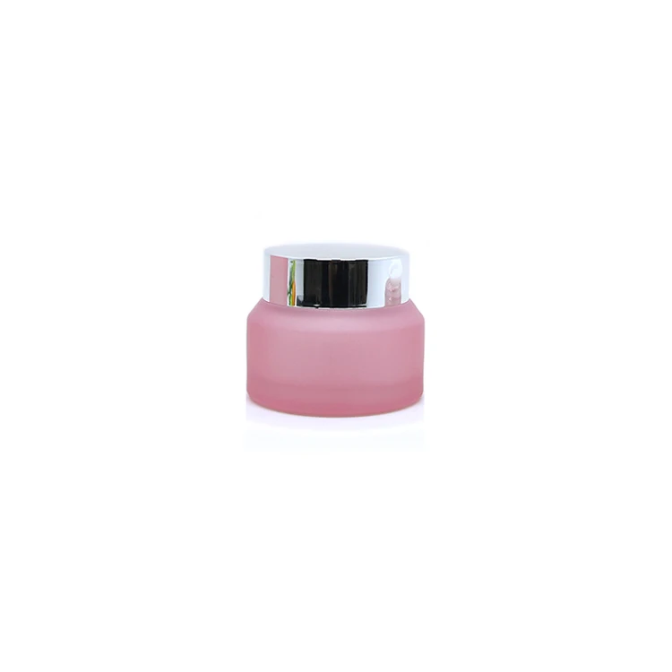Cosmetic packaging pink matte frosted 30g 50g glass cream jar with silver lid