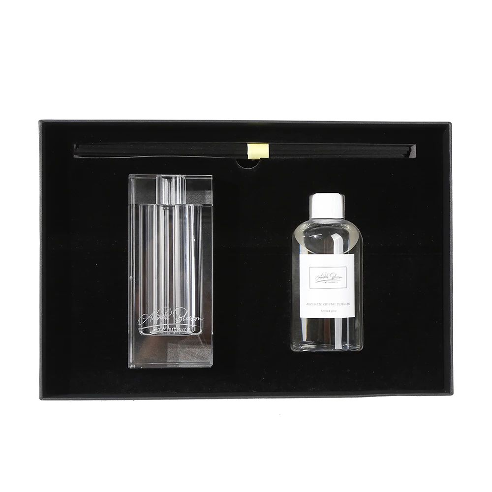 product perfect crystal bottle reed diffuser gift set  premium wood lid glass bottle  rattan sticks holiday home  office decor gift-9