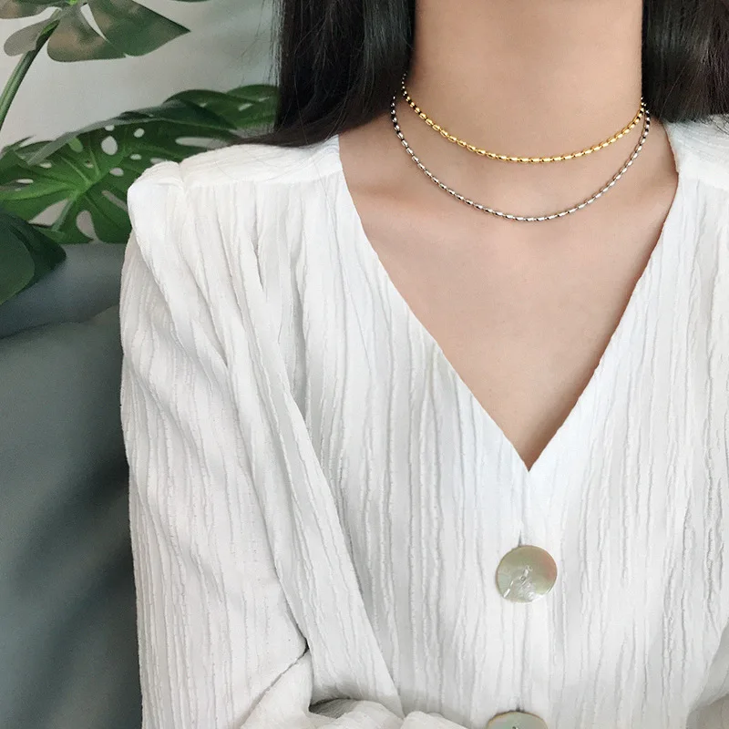 925 Sterling Silver Gold Plated Jewlery Beaded Choker Women Necklace(图5)
