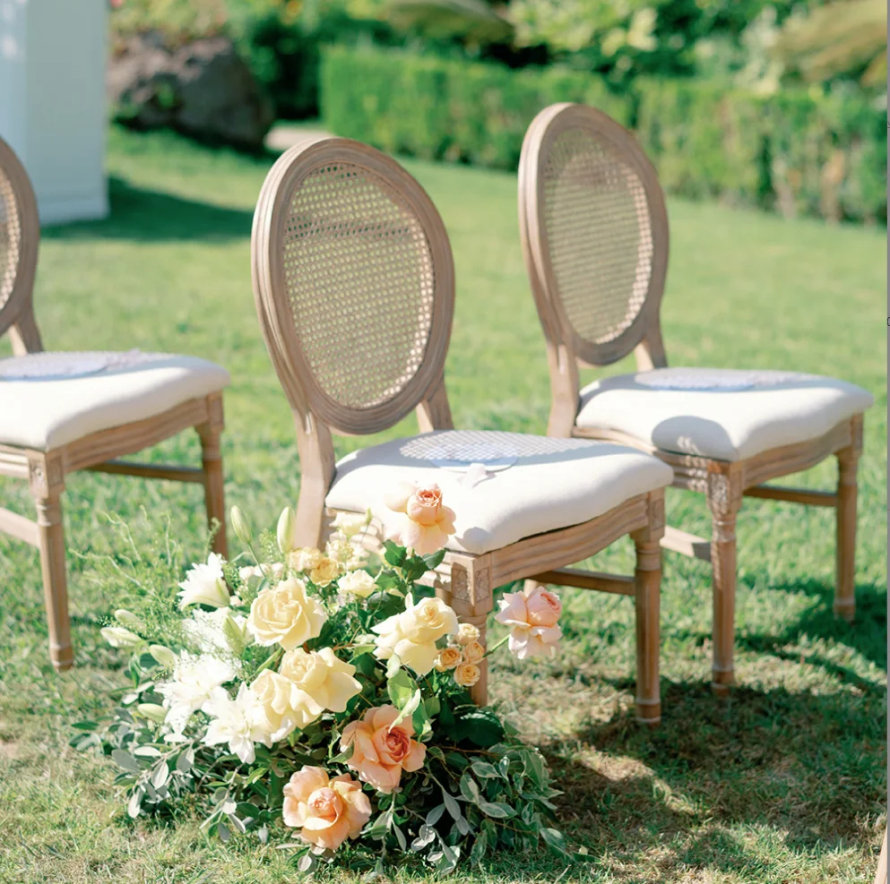 Stile francese impilabile senza braccioli legno mobili di lusso retro  rotondo in Rattan sedia da pranzo