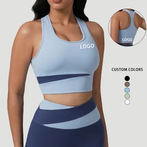High-strength Shock-absorbing Yoga Bra Color-blocking I-shaped Beautiful Back Fitness Vest with Chest Pad Running Sports Bra